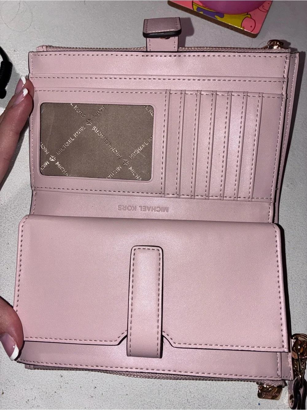 Michael Kors Signature MK Zip Wristlet in Light Pink, White and Grey